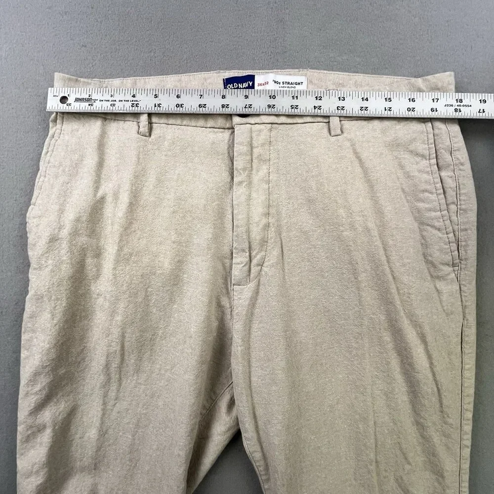 Old Navy 90's Straight Pants Men's 36x32 Sand Beige Linen Blend Khaki Beach